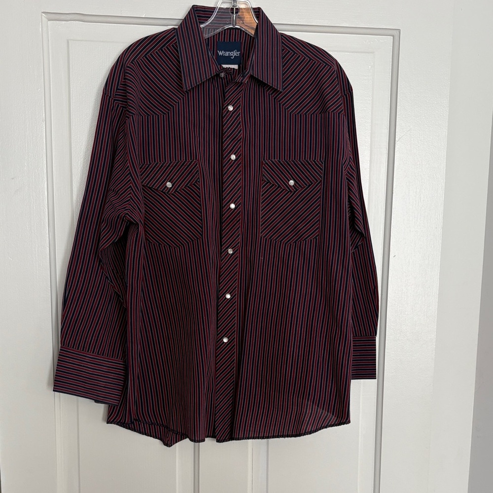 Wrangler Men's Dark Striped Pearl Snap‎ Button Down Shirt